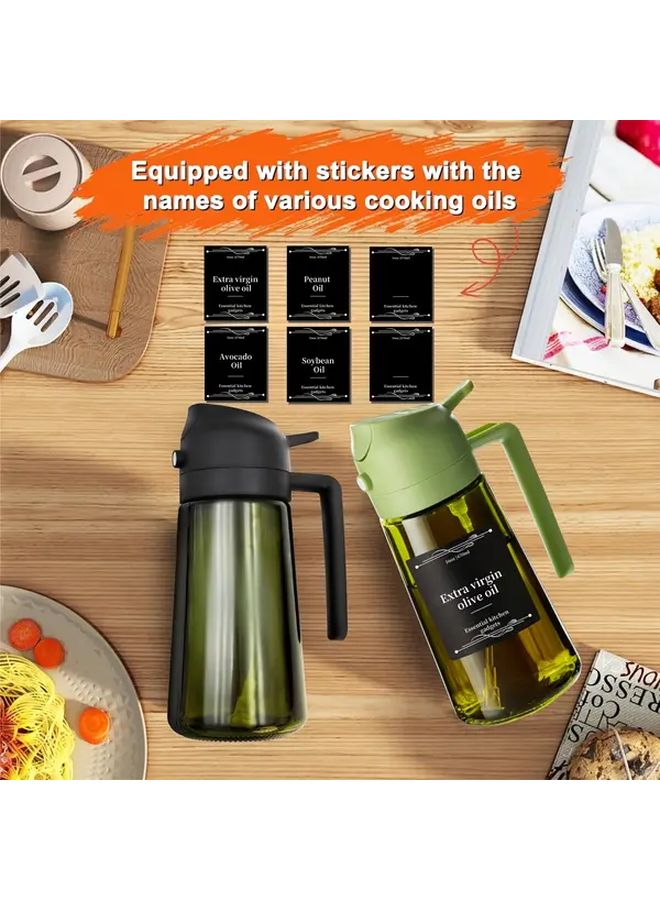 2 In 1 Black And Green Kitchen Glass Olive Oil Bottles Set Of 2 16 Oz Dark Green Cruet Dispenser And Cooking Sprayer With 6 Stickers For Grilling Campers Salads - Image 4