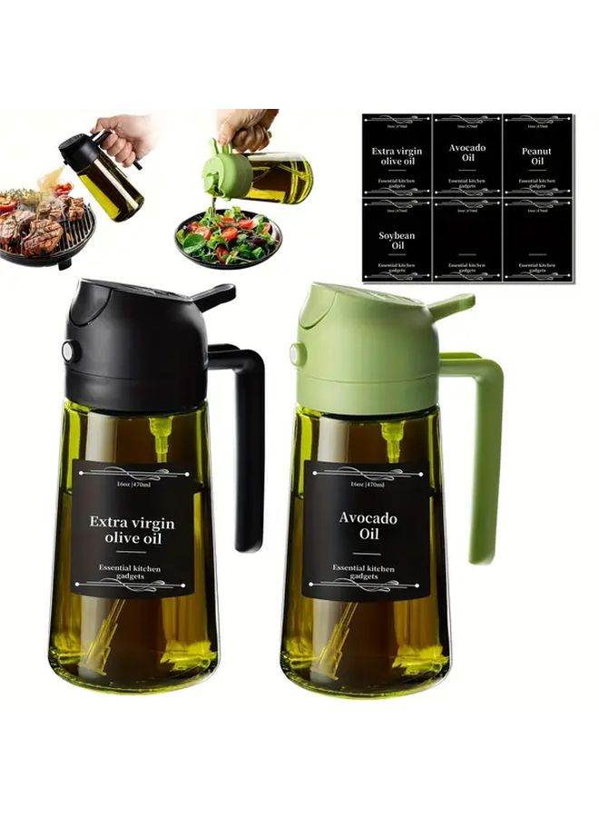 2 In 1 Black And Green Kitchen Glass Olive Oil Bottles Set Of 2 16 Oz Dark Green Cruet Dispenser And Cooking Sprayer With 6 Stickers For Grilling Campers Salads - Image 1