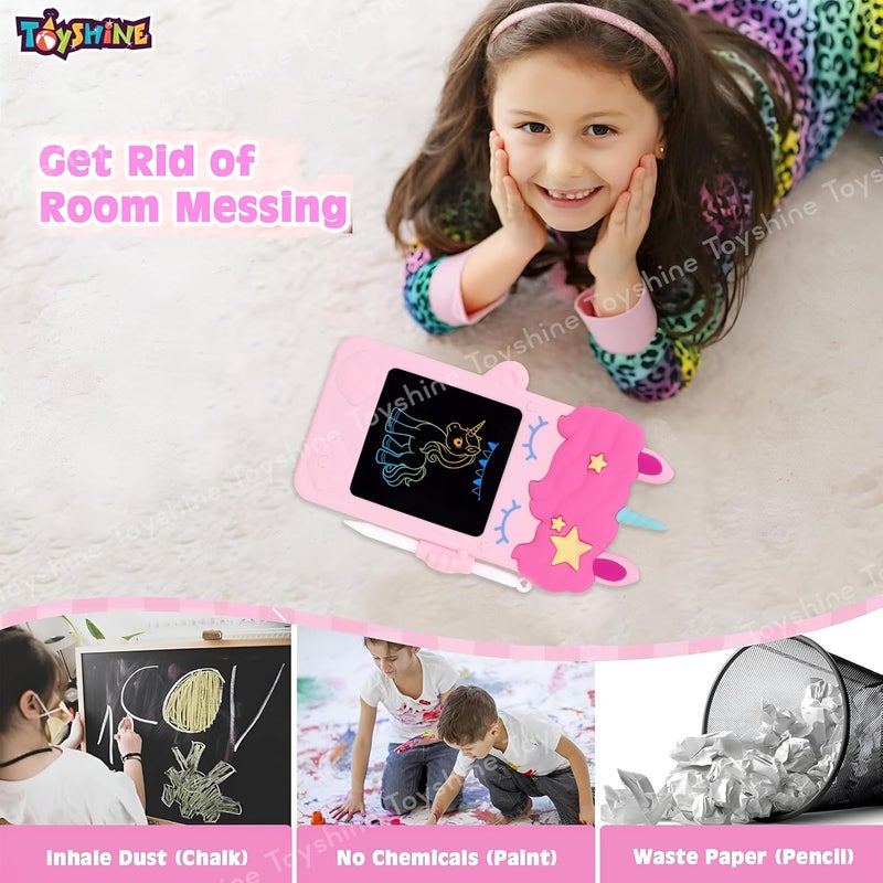 Toyshine لوحة كتابة LCD بتصميم يونيكورن صغيرة، لوحة رسم لطيفة بحجم شاشة 8 سم، ألعاب تعليمية للأطفال الصغار من 3 سنوات فما فوق، باللون الوردي - Image 4