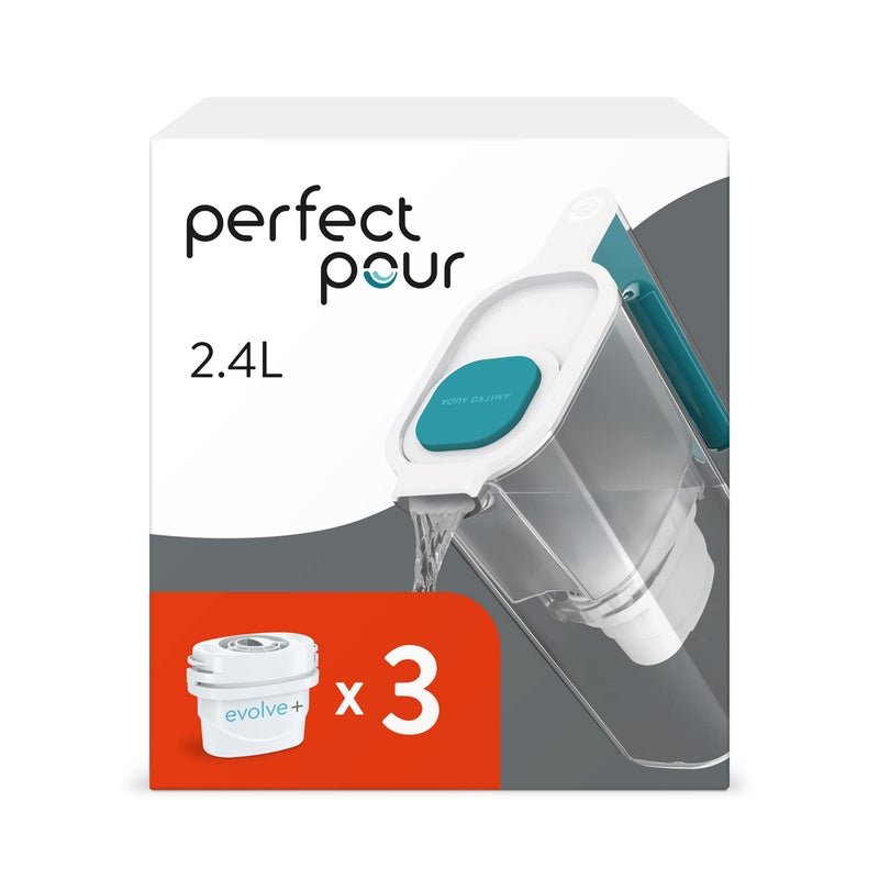 Aqua Optima Perfect Pour Water Filter Jug  3 Evolve Filter Cartridge 24L Blue  Fridge  Dishwasher Friendly  Reduces Limescale Chlorine and Other Impurities  By Laica Packaging May Vary