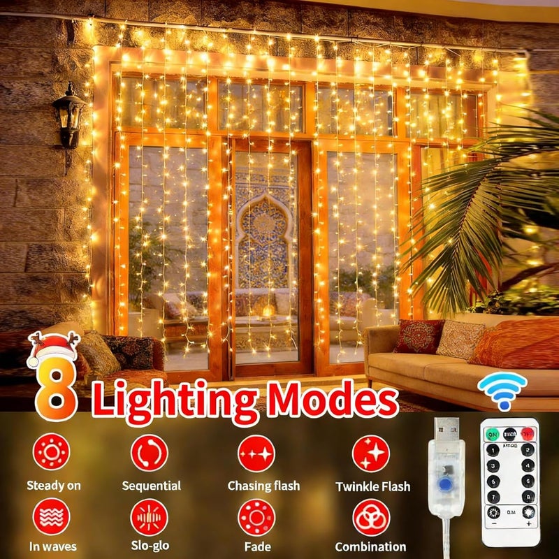 Pomefar Ramadan Decoration Lights, 200LED Ramadan Hanging Lights for Home Wall Outdoor Indoor Backdrop Window（ 6.5 * 6.5ft） - Image 3