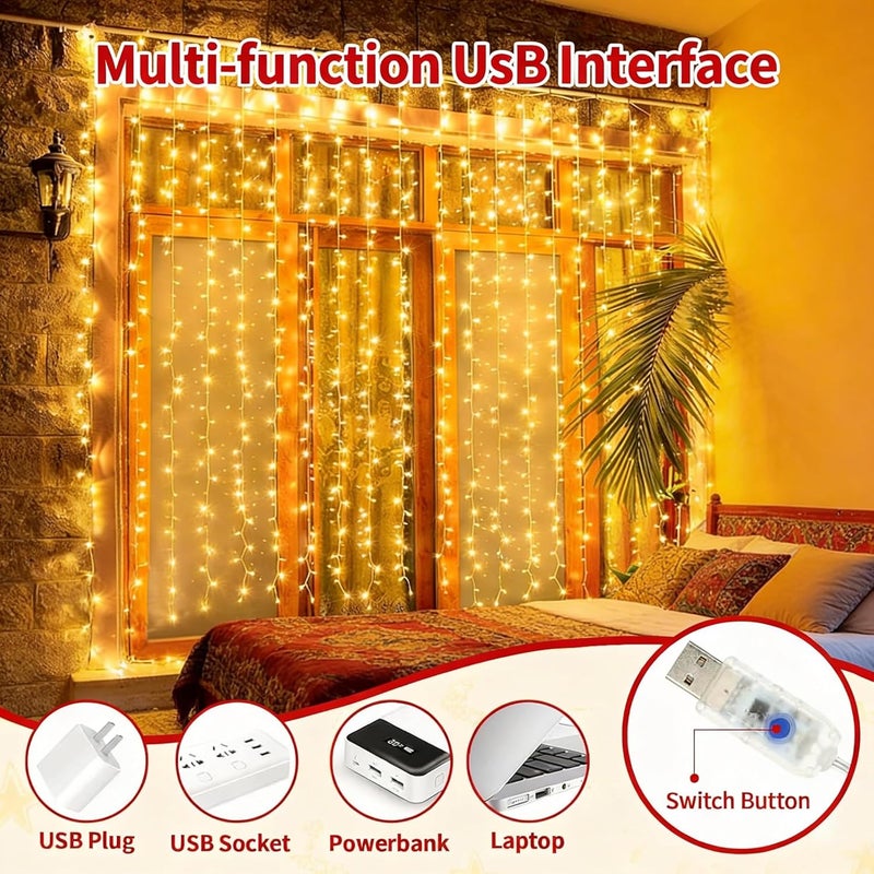 Pomefar Ramadan Decoration Lights, 200LED Ramadan Hanging Lights for Home Wall Outdoor Indoor Backdrop Window（ 6.5 * 6.5ft） - Image 2