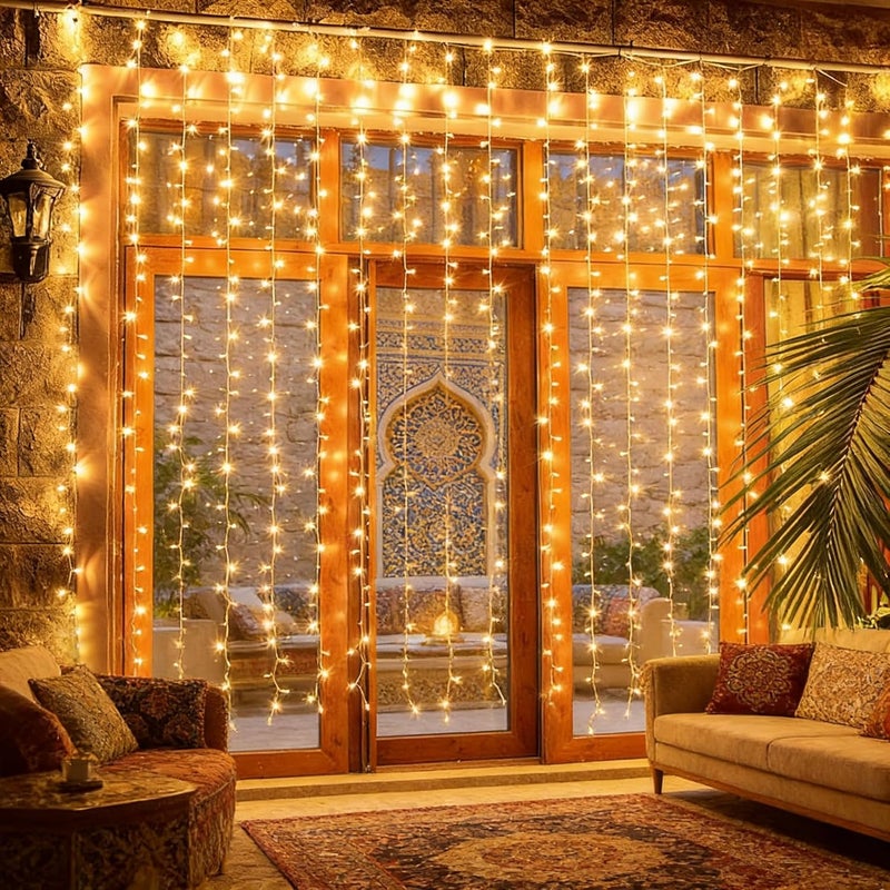 Pomefar Ramadan Decoration Lights, 200LED Ramadan Hanging Lights for Home Wall Outdoor Indoor Backdrop Window（ 6.5 * 6.5ft） - Image 1