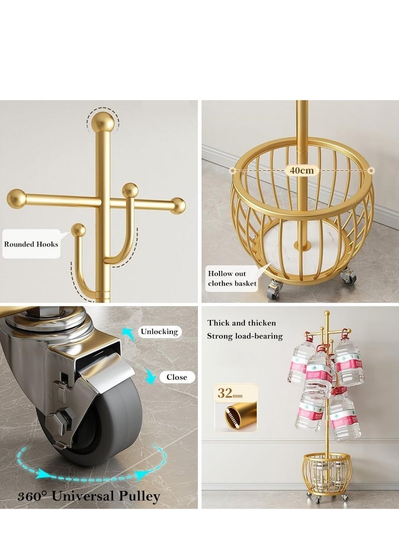 Generic Coat Rack Freestanding, Moveable Coat Tree with Basket, Modern Coat Hanger Stand with 4/6 Hooks for Scarf Jacket Hat, Metal Clothes Rack for Living Room Bedroom Office(168cm/66inch, Gold) - Image 5