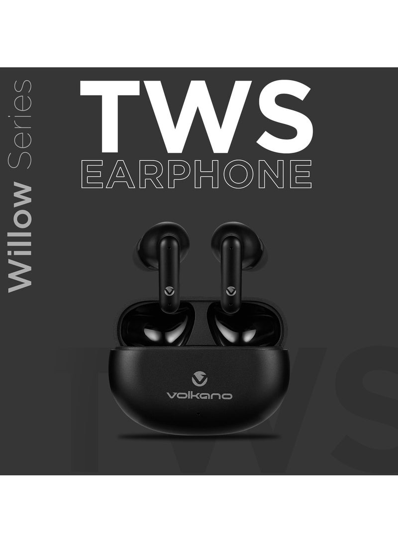 Volkano Willow ENC True Wireless Earphones, Bluetooth 5.3, Dual Mic, In-Ear, IPX4 Waterproof, Lightweight, Type-C Charging Case with 2x Full Recharges, 4-6H Playtime, Black - Image 2