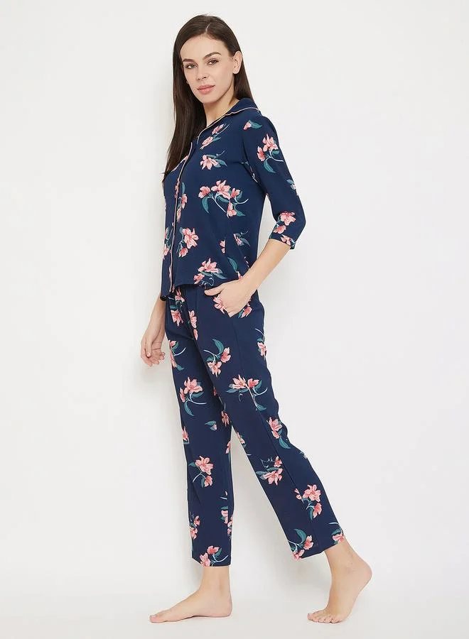 Clovia  Floral Print Button Down Shirt & Pyjama Set by Styli for Women | Best Price UAE