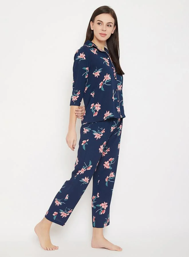 Clovia  Floral Print Button Down Shirt & Pyjama Set by Styli for Women | Best Price UAE
