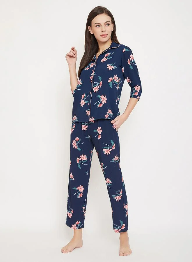 Clovia  Floral Print Button Down Shirt & Pyjama Set by Styli for Women | Best Price UAE