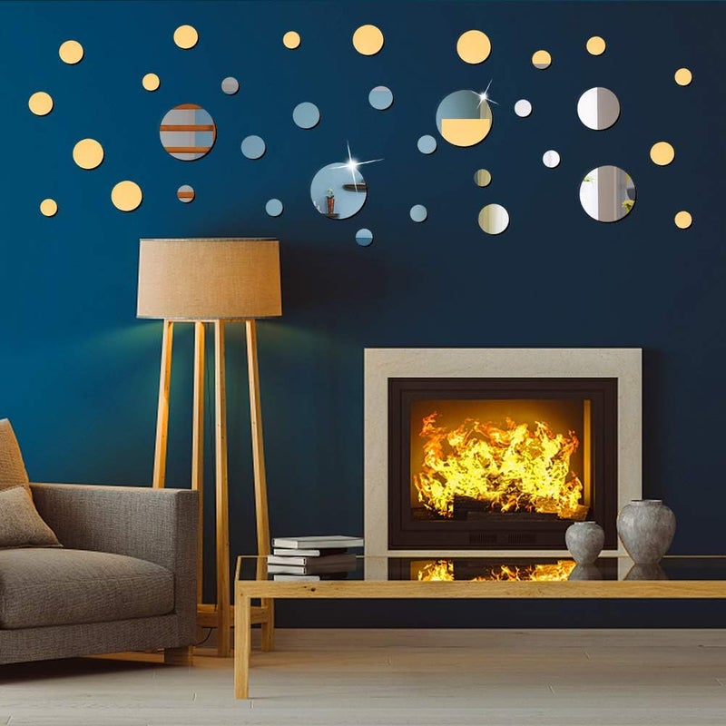 TPGP Gukasxi 72 Pieces Gold Acrylic Round Circle Mirror DIY Wall Stickers - Image 3