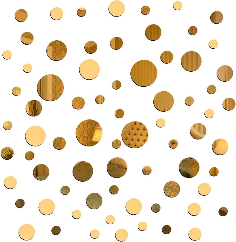 TPGP Gukasxi 72 Pieces Gold Acrylic Round Circle Mirror DIY Wall Stickers - Image 1