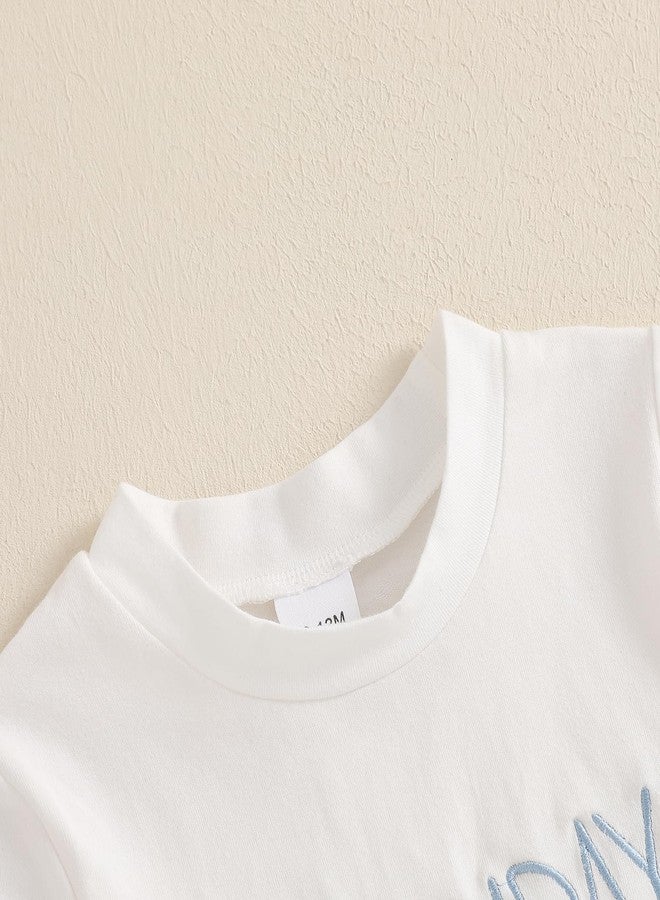 Frietlebird First Birthday Outfit Boy 1st Birthday Outfit Boy Short Sleeve Letters Print Shirt Shorts Set Baby Summer Birthday Clothes (A-White Blue,12-18 Months) - Image 3