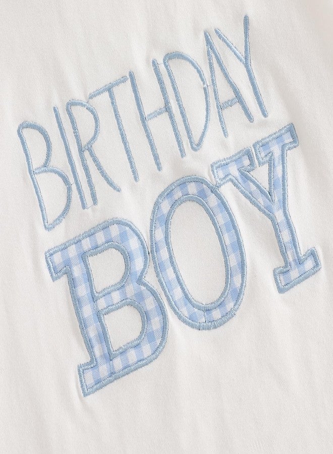 Frietlebird First Birthday Outfit Boy 1st Birthday Outfit Boy Short Sleeve Letters Print Shirt Shorts Set Baby Summer Birthday Clothes (A-White Blue,12-18 Months) - Image 5