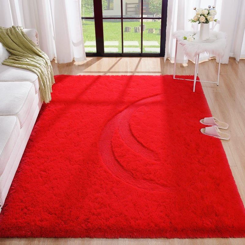 BENRON Fluffy Red Rugs for Living Room Bedroom 4x6 Soft Plush Fuzzy Shaggy Rugs for Kids Girls Boys Room Decor Washable Indoor Floor Carpets