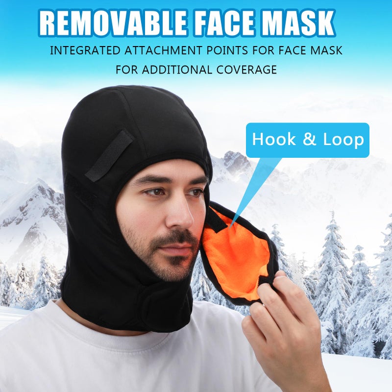 Chicingyou 2 Pcs Winter Hard Hat Liner with Mask Helmet Liners for Men Thermal Beanie Cotton Mask for Outdoor Workers(Black) - Image 5