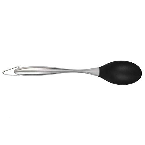 we3 Kitchen Silicone Mixing Spoon,Cooking Utensils Silicone Serving Spoon with Heat Resistant Silicone Covering Head and Stay-Cool Stainless Steel Handles|Steel Spoon 34cm| (Black) - Image 1
