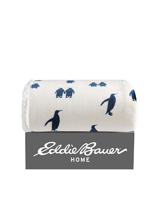 Eddie Bauer - Throw Blanket Super Soft Reversible Sherpa Fleece Bedding Ideal And White Elephant Gifts Cozy Plaid Throw Blankets For Couch Emperor Penguin Throw - Image 1