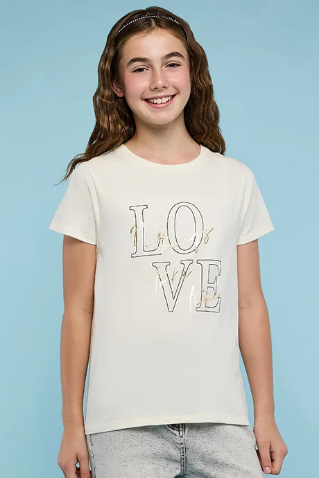 أر أند بي Typography Print T-Shirt with Crew Neck and Short Sleeves