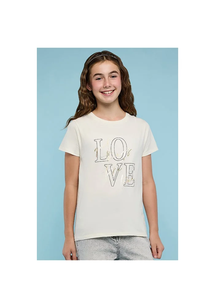 أر أند بي Typography Print T-Shirt with Crew Neck and Short Sleeves