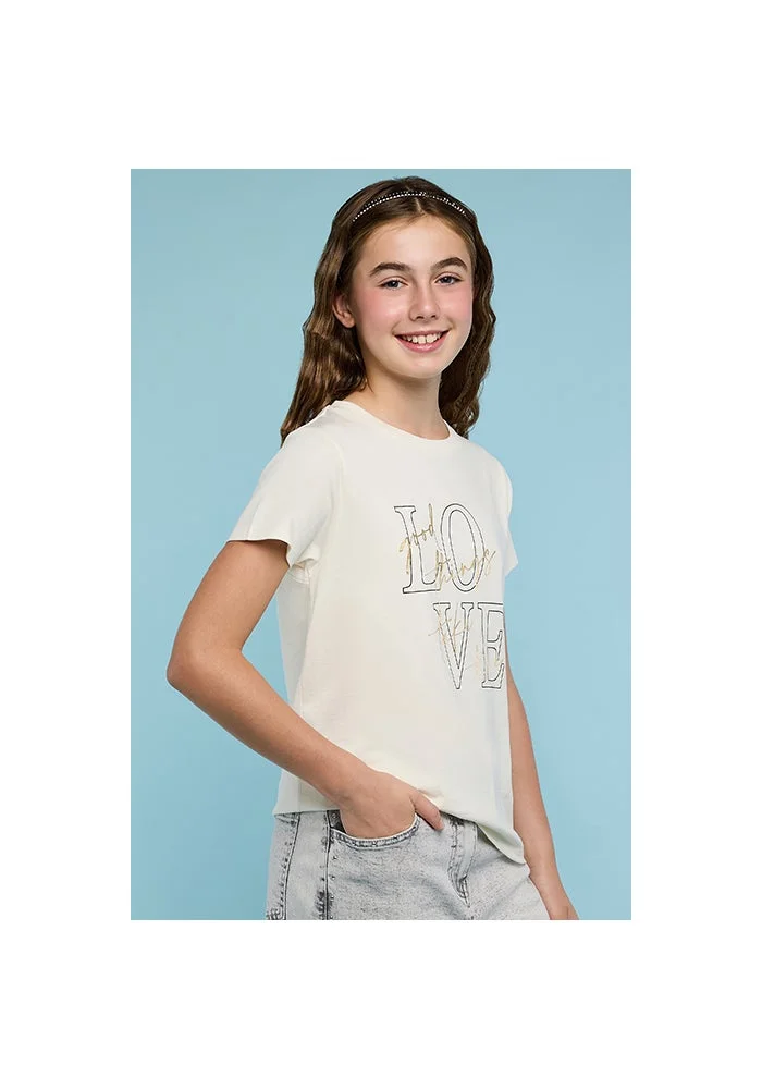 أر أند بي Typography Print T-Shirt with Crew Neck and Short Sleeves