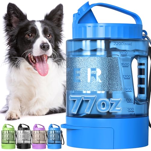 lesotc Portable Dog Travel Water Bottle, 77oz Large Dog Water Bowl Dispenser Portable, Leakproof Pet Drinking Bottle Dispenser for Hiking Camping Walking Travelling Beach Car Trips, BPA Free,Blue - Image 1