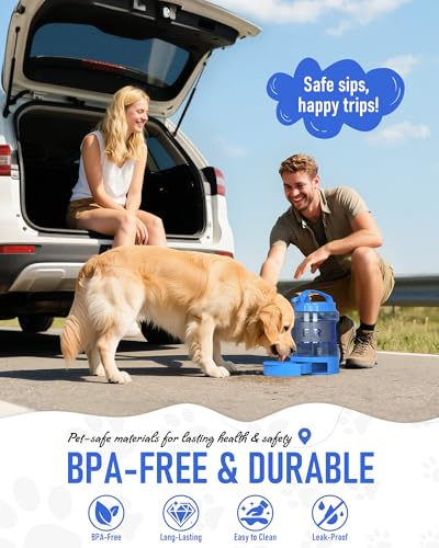lesotc Portable Dog Travel Water Bottle, 77oz Large Dog Water Bowl Dispenser Portable, Leakproof Pet Drinking Bottle Dispenser for Hiking Camping Walking Travelling Beach Car Trips, BPA Free,Blue - Image 2