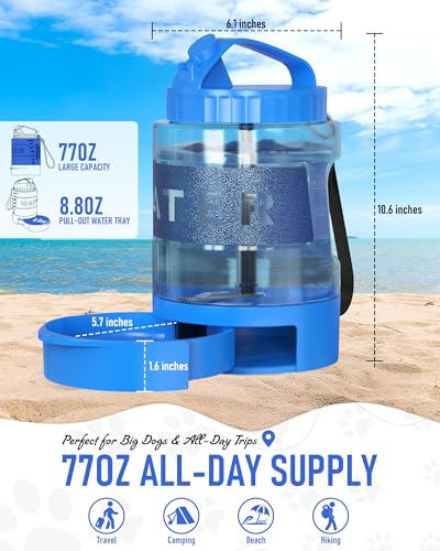 lesotc Portable Dog Travel Water Bottle, 77oz Large Dog Water Bowl Dispenser Portable, Leakproof Pet Drinking Bottle Dispenser for Hiking Camping Walking Travelling Beach Car Trips, BPA Free,Blue - Image 5