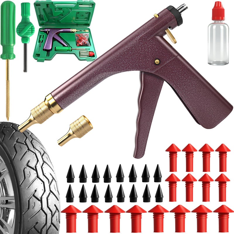 SBGGRL 37 Pcs Mushroom Tire Plug Kit,Tire Plug Gun with 16 Plugs for Tubeless Tyre Punctures and Flats on Motorcycle,ATV,Trucks & Tractors,Fix a Flat Roadside Rapid Repair Set - Image 1