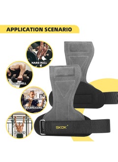 SKDK Weight Lifting Gym Gloves Hand Protector Grips Hooks Workout Straps Leather Palm Leather Padded Wrist Wraps Deadlifts（Black）  - Image 4