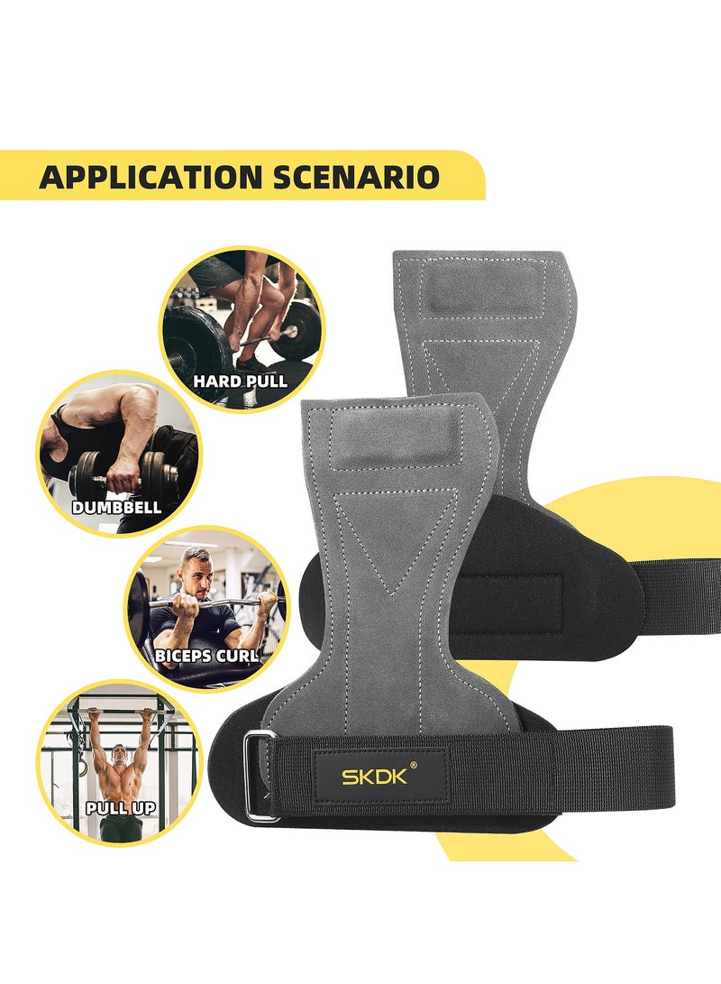 إس كي دي كي قفازات رفع الأثقال في صالة الألعاب الرياضية، واقي لليد، خطافات للتمرين، أشرطة جلدية مبطنة من جلد النخيل، لفافات معصم مبطنة (أسود) - Image 4