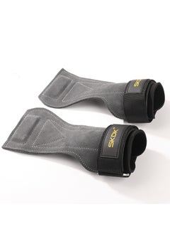 SKDK Weight Lifting Gym Gloves Hand Protector Grips Hooks Workout Straps Leather Palm Leather Padded Wrist Wraps Deadlifts（Black）  - Image 2