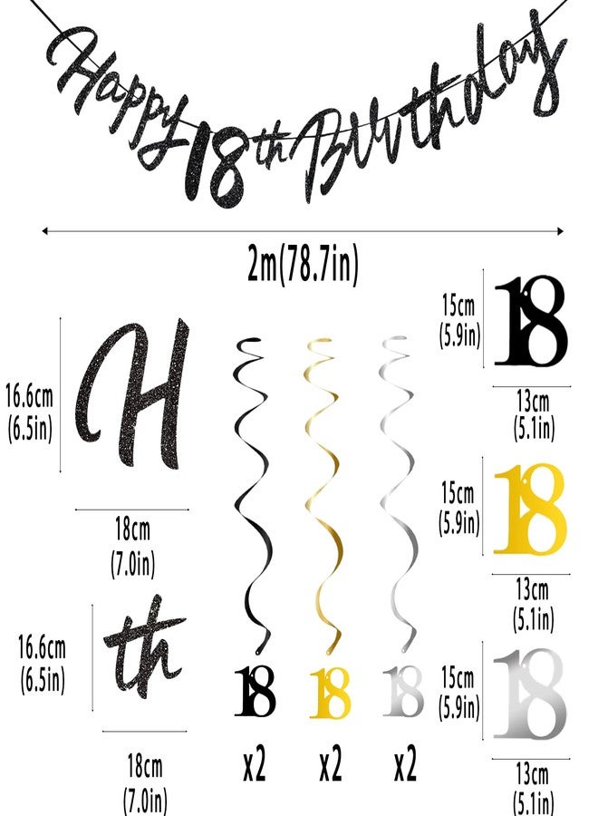 OLIVBIN 18th Birthday Decorations for Boys Swirls Streamers Set, Hanging Vortex Happy 18th Birthday Banner for Girls, Black and Gold 18 Birthday Decor Party Bunting - Image 3