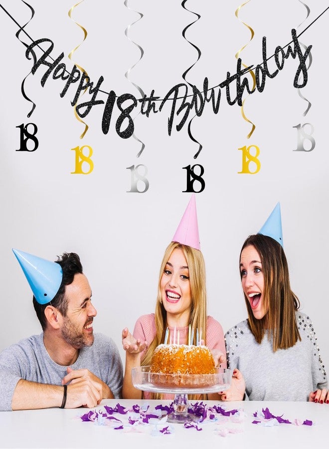 OLIVBIN 18th Birthday Decorations for Boys Swirls Streamers Set, Hanging Vortex Happy 18th Birthday Banner for Girls, Black and Gold 18 Birthday Decor Party Bunting - Image 5