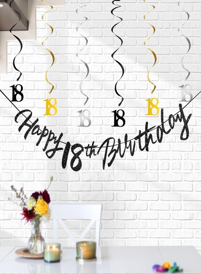 OLIVBIN 18th Birthday Decorations for Boys Swirls Streamers Set, Hanging Vortex Happy 18th Birthday Banner for Girls, Black and Gold 18 Birthday Decor Party Bunting - Image 4