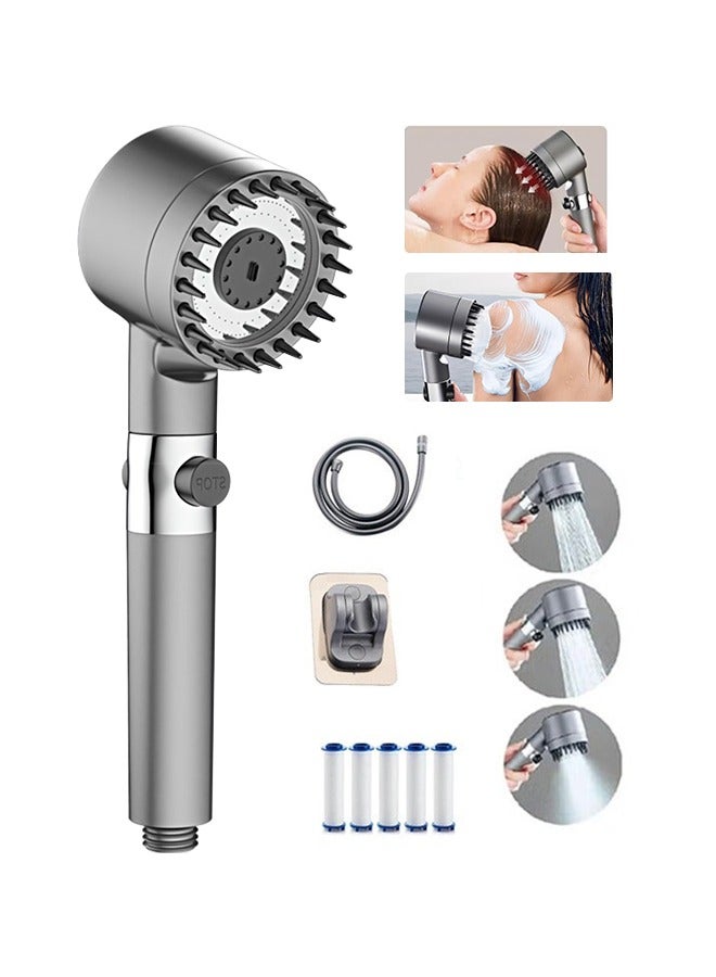 بداية مثالية رأس دش بفلتر عالي الضغط | معتمد من SGS | يزيل الكلور | 3 أنماط رش قابلة للتعديل | صديق للبيئة ويوفر 80% من المياه | يحمي البشرة والشعر | رأس فلتر دش مع خرطوم دش بطول 1.5 متر و5 فتائل بديلة وحامل دش - Image 1