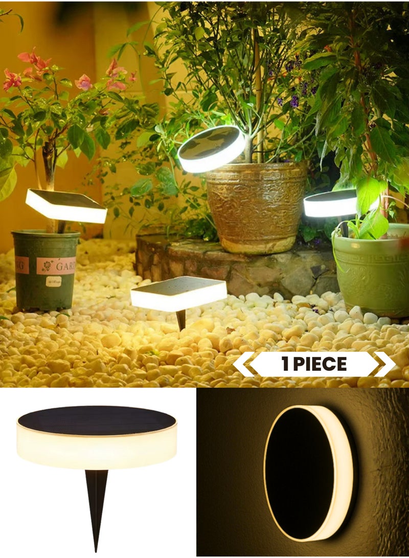 Vmax 1-Pack Solar Garden Light Outdoor Warm White LED Disk Lamp, Waterproof Round Spike & Wall Mounted Light for Yard, Lawn, Patio & Flower Bed Decoration - Image 1