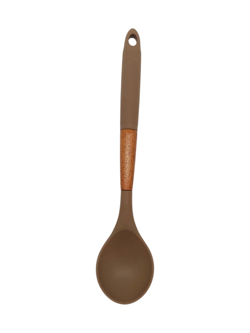 Wooden Handle Silicone Ladle - Brown - Image 1