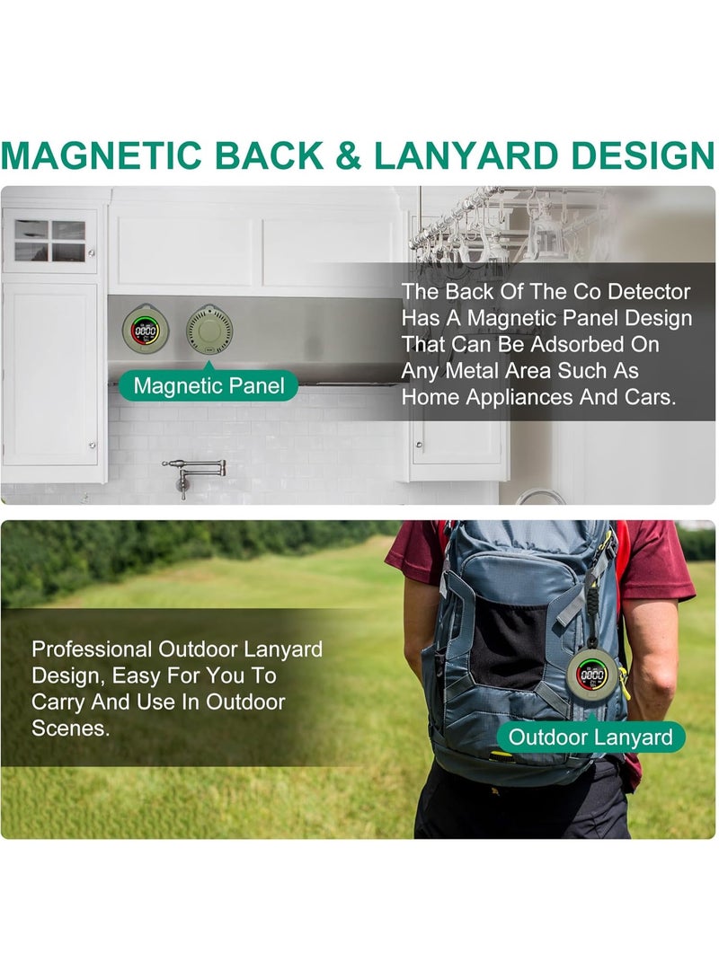 كاشفات أول أكسيد الكربون، كاشف أول أكسيد الكربون محمول للسفر، مراقب أول أكسيد الكربون مصغر ثلاثي الوظائف مع مغناطيس شفط، جرس إنذار أول أكسيد الكربون لمقطورات التخييم ومستشعر درجة حرارة ورطوبة، مراقب أول أكسيد الكربون قابل لإعادة الشحن - Image 4
