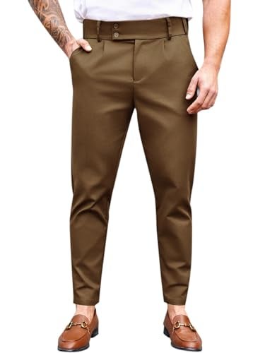 PASLTER Mens Chino Pants Slim Fit Flat Front Stretch Skinny Tapered Dress Pants Casual Trousers Brown - Image 1