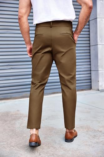 PASLTER Mens Chino Pants Slim Fit Flat Front Stretch Skinny Tapered Dress Pants Casual Trousers Brown - Image 3