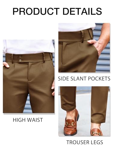 PASLTER Mens Chino Pants Slim Fit Flat Front Stretch Skinny Tapered Dress Pants Casual Trousers Brown - Image 5