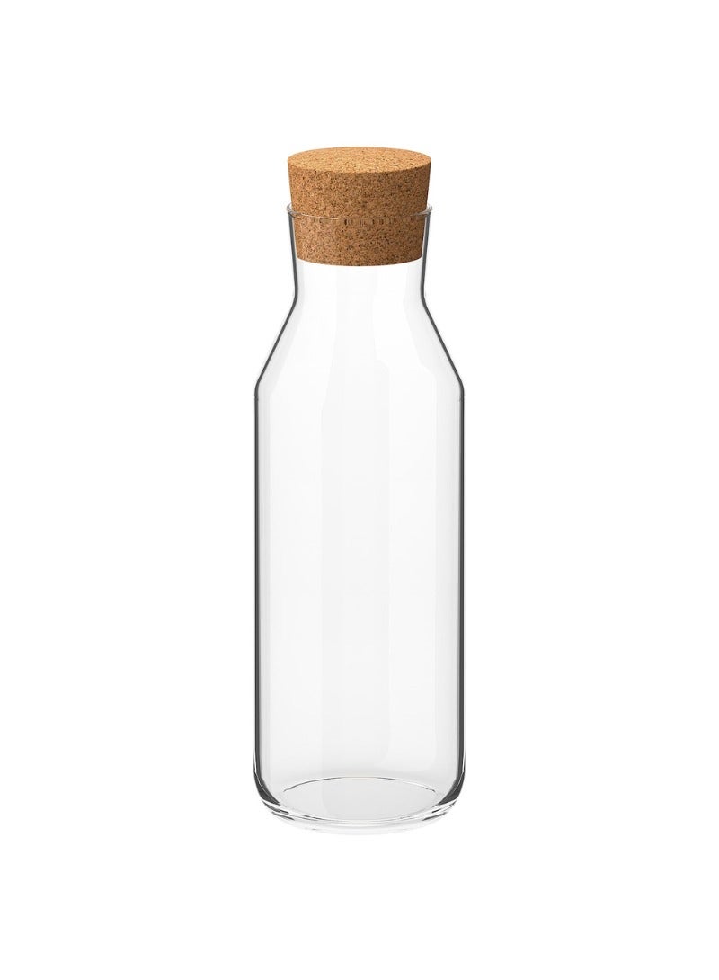 Glass Carafe with Cork Stopper, Clear Glass, 1 L, Slim Design for Fridge Storage - Image 1