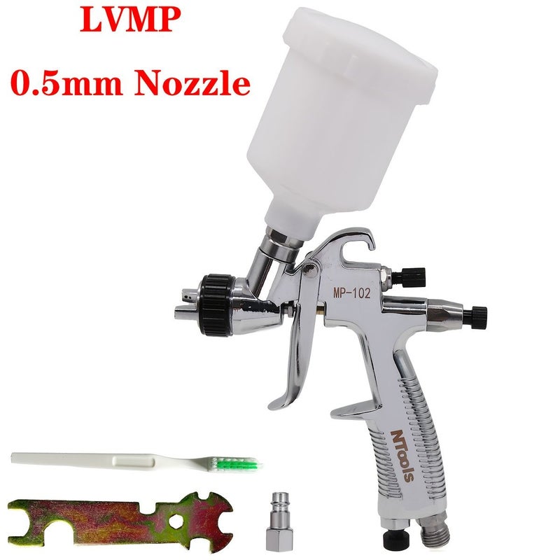 مسدس رش هواء LVMP Ntools عدة مسدس رش طلاء سيارات مصغر فوهة 0.5 ملم مسدس رش طلاء سيارات سعة كوب 125 سي سي للطلاء التمهيدي والورنيش والطلاء النهائي بدون بطارية - Image 4