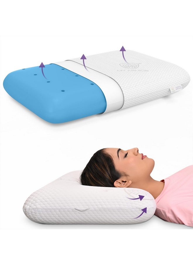 MY ARMOR Ventilated Cooling Gel Memory Foam Pillow Queen Size, Orthopedic Pillow for Sleeping & Neck Pain Relief | 22x14x4.5 Inches | with Removable Zipper Cover, White, Pack of 1 - pzsku/ZB4399B72A2F243BD8C23Z/45/_/1737806261/842d99d1-6fd6-4363-a1cc-e6d398a338cb