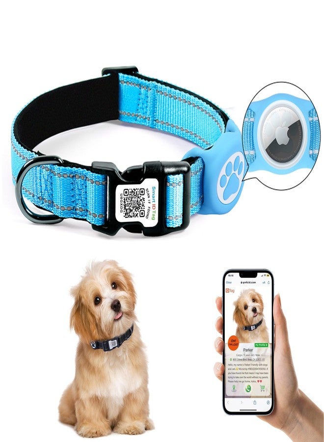 طوق كلاب مقاوم للماء ومتوافق مع علامة Apple Air Tag، مزود ببطاقة تعريف برمز QR قابل للمسح الضوئي؛ عاكس للضوء لضمان السلامة؛ مريح وقابل للتعديل؛ مصنوع من قماش دراغون متين، مناسب للمقاسات من XXS إلى XL (أزرق؛ S) - Image 1
