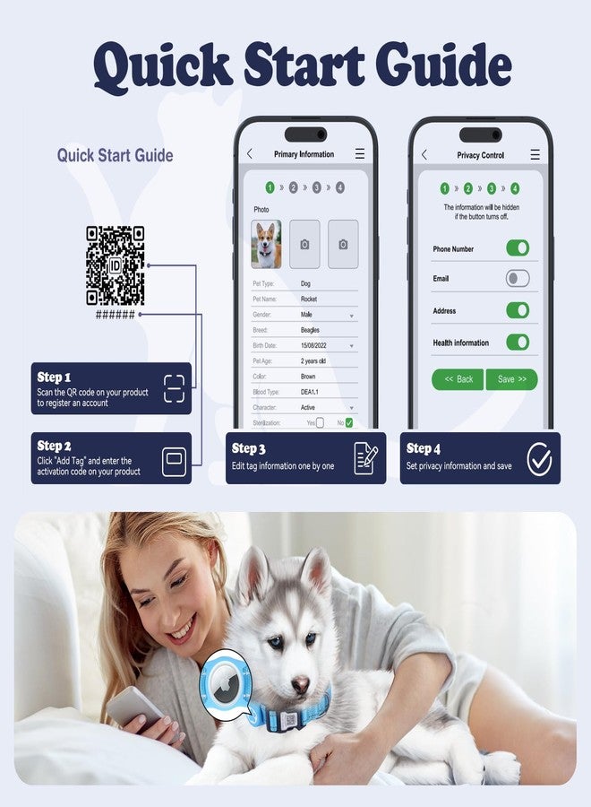 طوق كلاب مقاوم للماء ومتوافق مع علامة Apple Air Tag، مزود ببطاقة تعريف برمز QR قابل للمسح الضوئي؛ عاكس للضوء لضمان السلامة؛ مريح وقابل للتعديل؛ مصنوع من قماش دراغون متين، مناسب للمقاسات من XXS إلى XL (أزرق؛ S) - Image 3