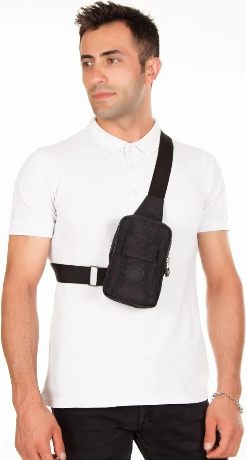 Black Unisex Crinkle Phone Compartment Mini Shoulder Bag