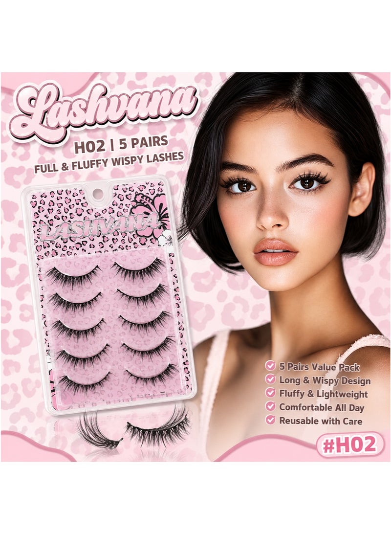 lashvana 5Pairs Eyes False Eyelashes, Lashes Fluffy False Eyelashes Natural Look False Eyelashes Pack, 5D Wispy Curly Fake Lashes,Perfect For Beginners And Professionals, Easy To Apply At Home. - Image 1