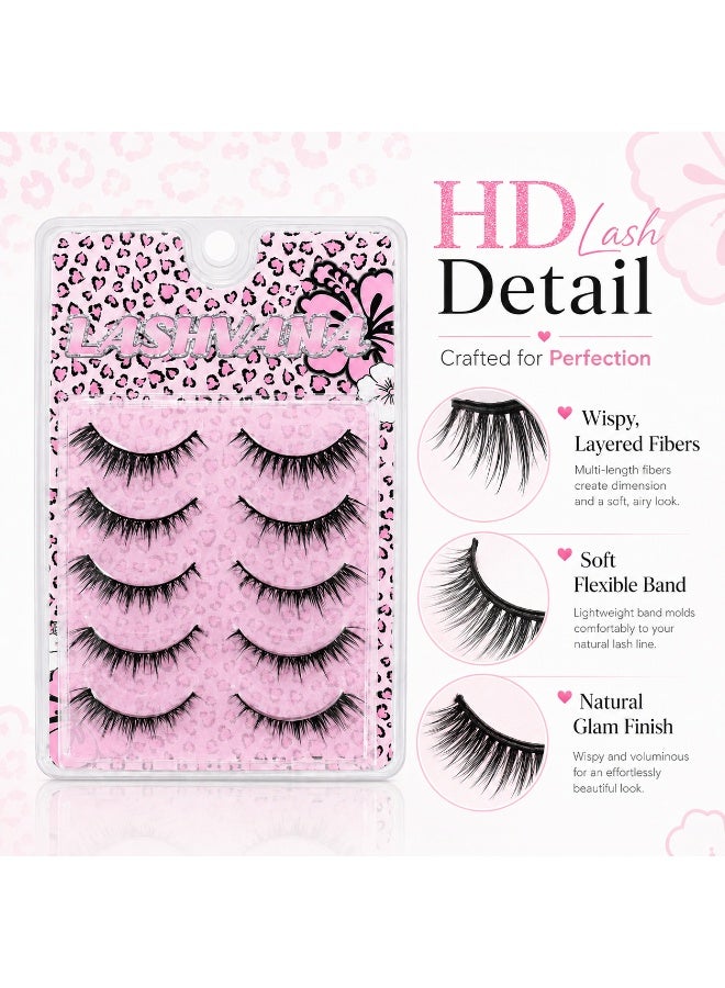 lashvana 5Pairs Eyes False Eyelashes, Lashes Fluffy False Eyelashes Natural Look False Eyelashes Pack, 5D Wispy Curly Fake Lashes,Perfect For Beginners And Professionals, Easy To Apply At Home. - Image 2