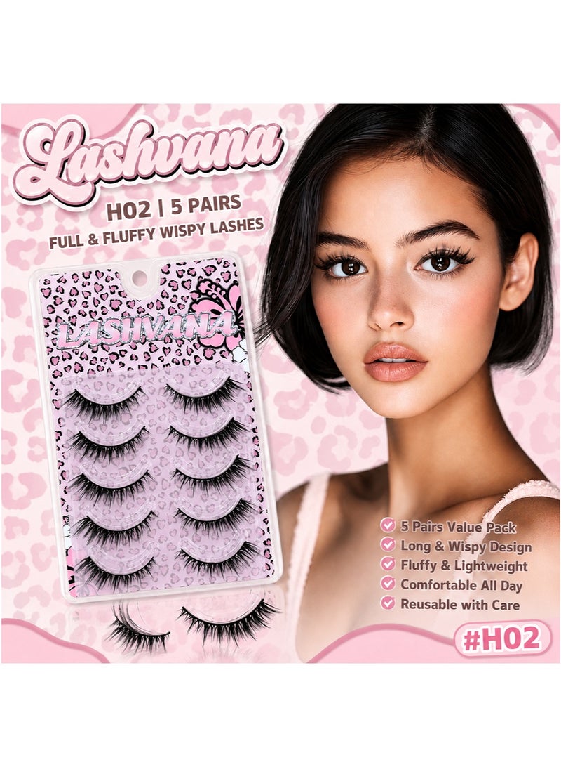 lashvana 5Pairs Eyes False Eyelashes, Lashes Fluffy False Eyelashes Natural Look False Eyelashes Pack, 5D Wispy Curly Fake Lashes,Perfect For Beginners And Professionals, Easy To Apply At Home. - Image 1