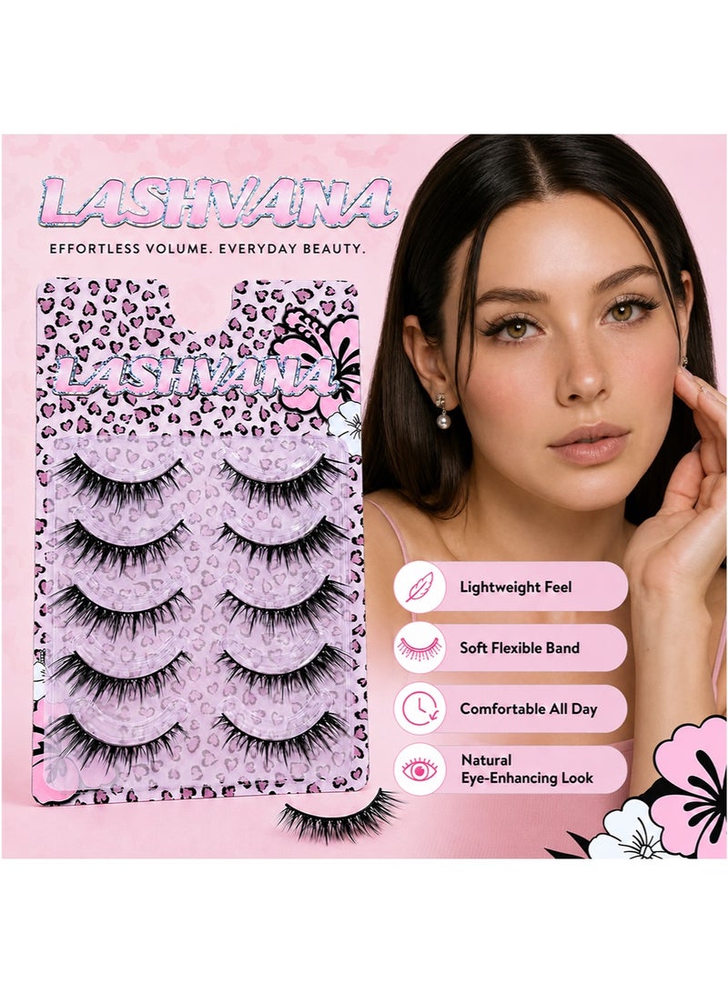 lashvana 5Pairs Eyes False Eyelashes, Lashes Fluffy False Eyelashes Natural Look False Eyelashes Pack, 5D Wispy Curly Fake Lashes,Perfect For Beginners And Professionals, Easy To Apply At Home. - Image 2